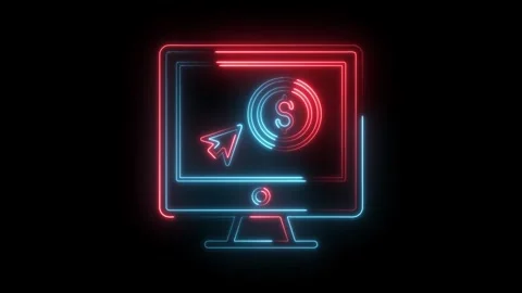 Neon computer screen with dollar sign and mouse cursor online business concept Stock Footage 322989650