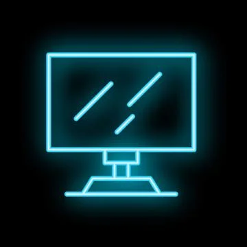 Neon computer screen glowing on black background Stock Illustration