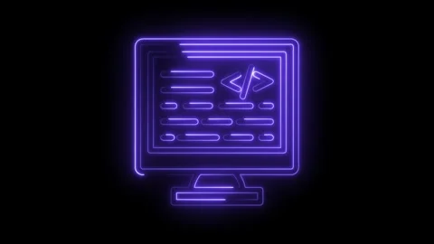 Neon computer screen with programming code for developers software and Stock Footage 322961991
