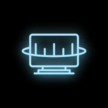 Neon computer screen showing global network connection on black background Stock Illustration