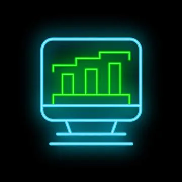 Neon computer screen showing growing bar chart on black background 스톡 일러스트