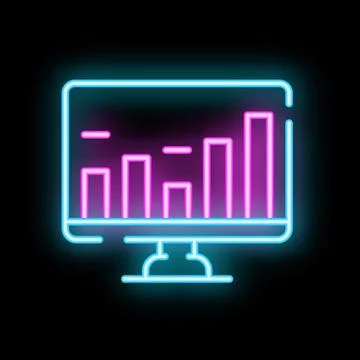 Neon computer screen showing growing bars graphic Stock Illustration