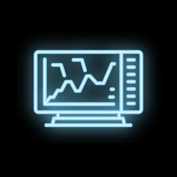 Neon computer screen showing growing chart icon illustration Stock Illustration