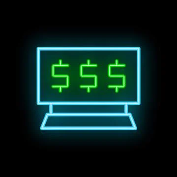 Neon computer screen showing increasing dollar sign currency concept Stock Illustration