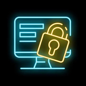 Neon computer screen showing secure login page 스톡 일러스트