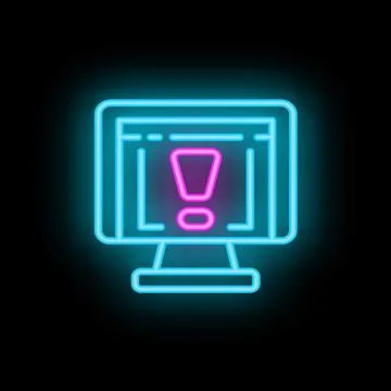 Neon computer screen showing warning message on black background Stock Illustration