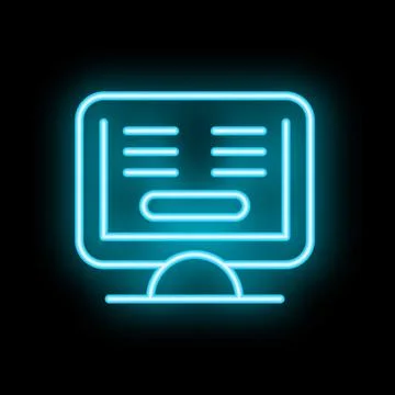 Neon computer screen showing website interface with search bar Illustrazione stock