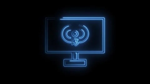 Neon computer screen with target cursor animation on black background for Stock Footage 322957540