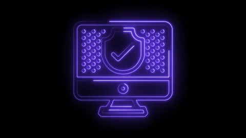 Neon computer with security shield and checkmark animation digital data Stock Footage 322959066