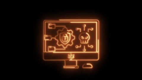 Neon computer security threat protection and data encryption system with virus Stock Footage 322958948