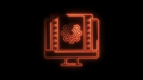 Neon computer settings icon animation for software development and technological Stock Footage 322967830