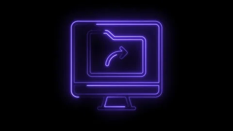 Neon computer sharing folder icon glowing on black background animation Stock Footage 322975248