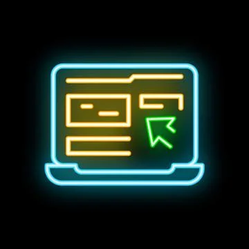 Neon computer showing internet web page with mouse cursor clicking Stockillustratie