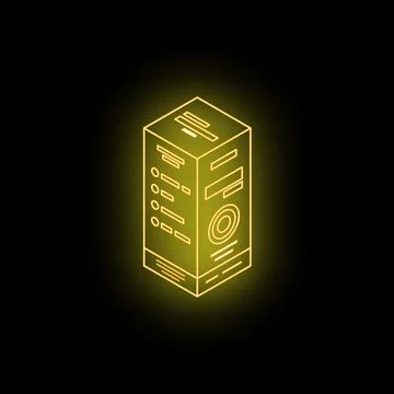 Neon computer tower glowing on dark background Stock Illustration