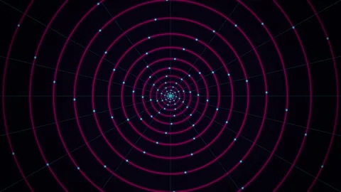 Neon concentric circle wireframe tunnel seamless loop animation Stock Footage 347074857