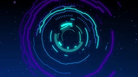 Neon concentric shapes in space. Abstract high-tech background Video stock 83711732