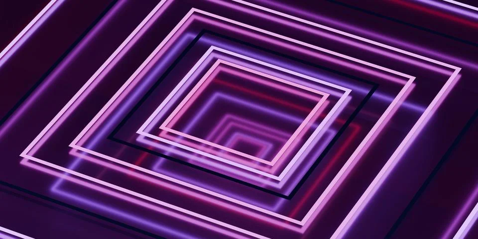 Neon concentric squares abstract pattern Stock Illustration