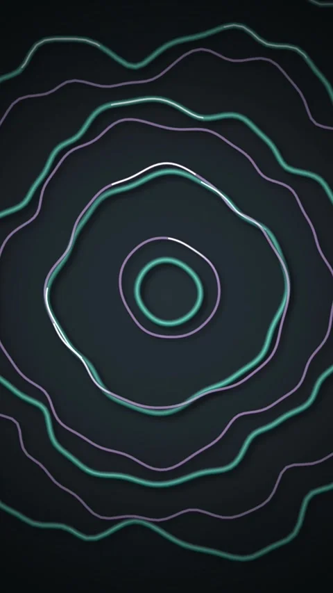 Neon concentric wavy rings undulating seamless loop background Stock Footage 347034270