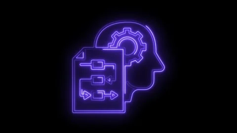 Neon concept of workflow optimization process with head,gear,and business d.. Stock Footage 312320175