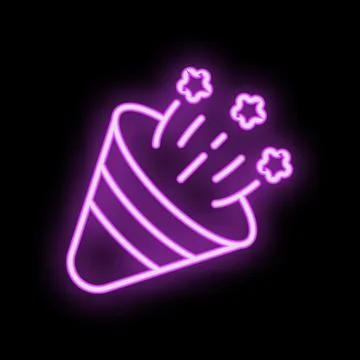 Neon confetti exploding from party popper on black background Stock Illustration