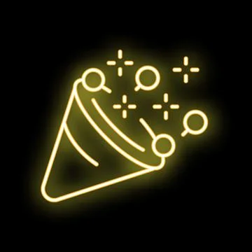 Neon confetti exploding from party popper on black background 스톡 일러스트