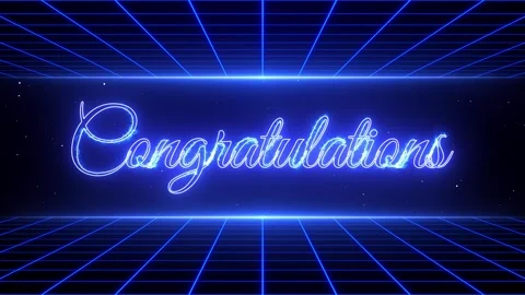 Neon Congratulations Script Typography with Retro Grid Background Animation Video stock 343694540