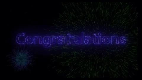 Neon congratulations text with explosive fireworks background animation Stock Footage 318099105