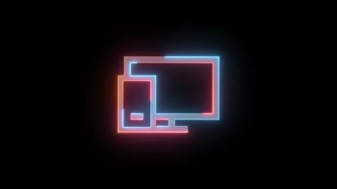 Neon connect pc icon brown cyan color glowing animation black background Stock Footage 268561355