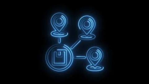 Neon connected package delivery route network logistics and distribution on.. Stock Footage 345999252