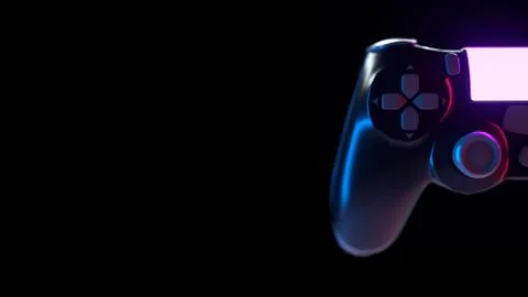 Neon console gamepad on black background. 3d illustration of gaming controller Stock Illustration