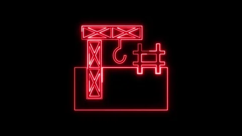 Neon construction crane icon glowing against black background loop. Vídeos de archivo 337081909