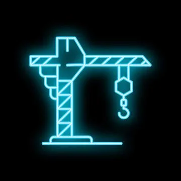 Neon construction crane illuminating building site at night Ilustración de archivo