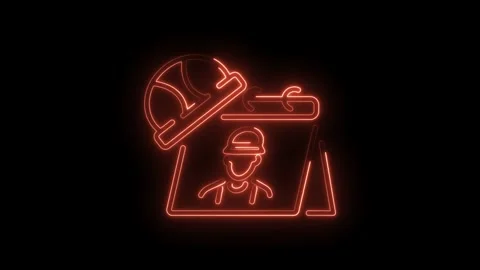 Neon construction schedule calendar with engineer icon and helmet symbol Stock Footage 330770322