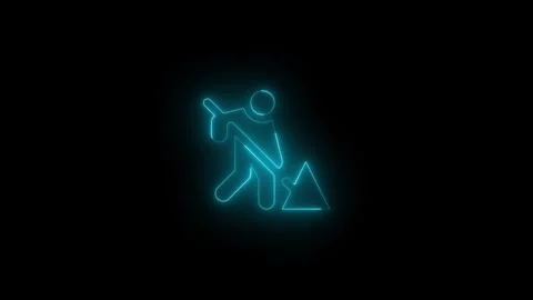 Neon construction solid icon glowing black background animation Stock Footage 289470981