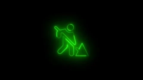 Neon construction solid icon glowing black background animation Video stock 289471026