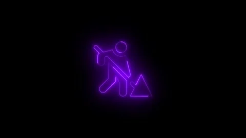 Neon construction solid icon glowing black background animation Video stock 289471039