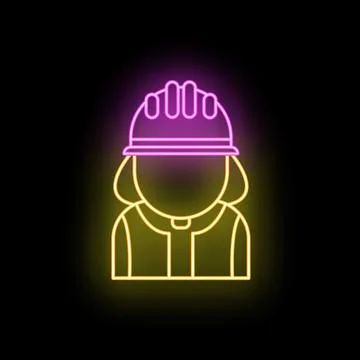 Neon construction worker icon representing labor and safety Stock Illustration