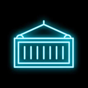 Neon container hanging from crane hook on black background Illustrazione stock