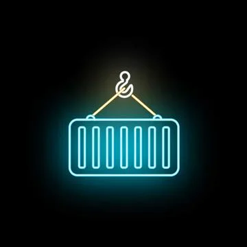 Neon container hanging from hook for international logistics Stock Illustration