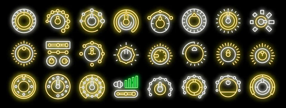 Neon control knobs and dials illuminating user interface Illustrazione stock