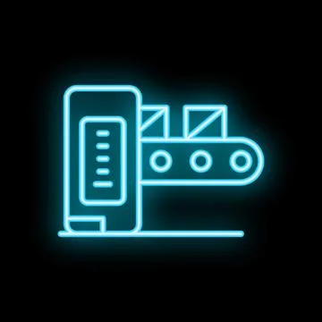 Neon conveyor belt moving boxes through a scanner in a warehouse Stock Illustration