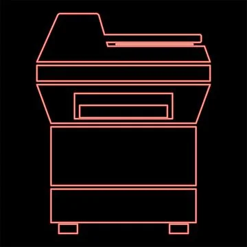 Neon copy machine Printer Copier for office Photocopier Duplicate equipment.. Stock Illustration