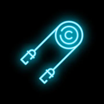 Neon copyright symbol connected to computer cable on black background 库存插图