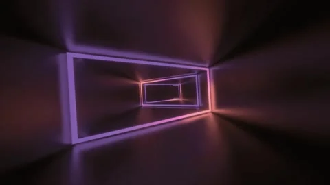 Neon corridor with glowing rectangular light frames. Stock Footage 340471431