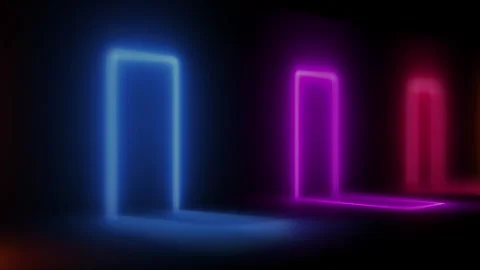 Neon corridor stretching to the horizon, clear night sky without clouds, re.. Video stock 281399998