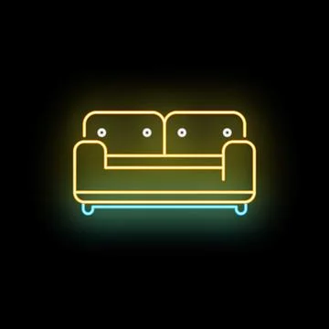 Neon couch glowing light icon in dark background Stock-Illustration