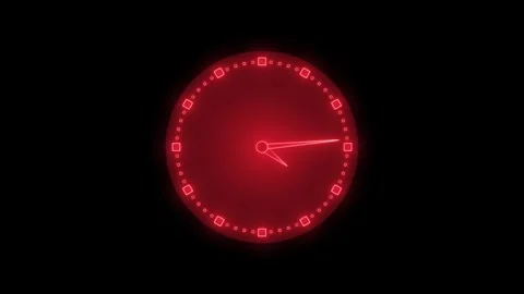 Neon Countdown Analog Clock Timer Animation with Glowing Effect Stock Footage 308046297