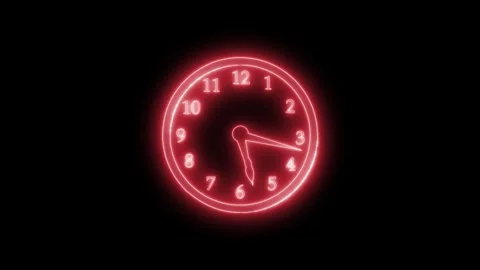 Neon Countdown Clock Animation with Continuous Rotating Clock Hands Stock Footage 337021705