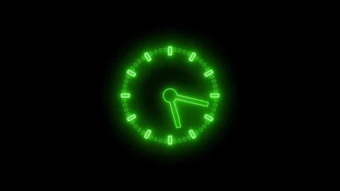 Neon Countdown Clock Animation with Rotating Analog Hands Stock Footage 337016876