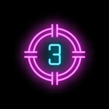 Neon countdown showing number three on black background Stock Illustration